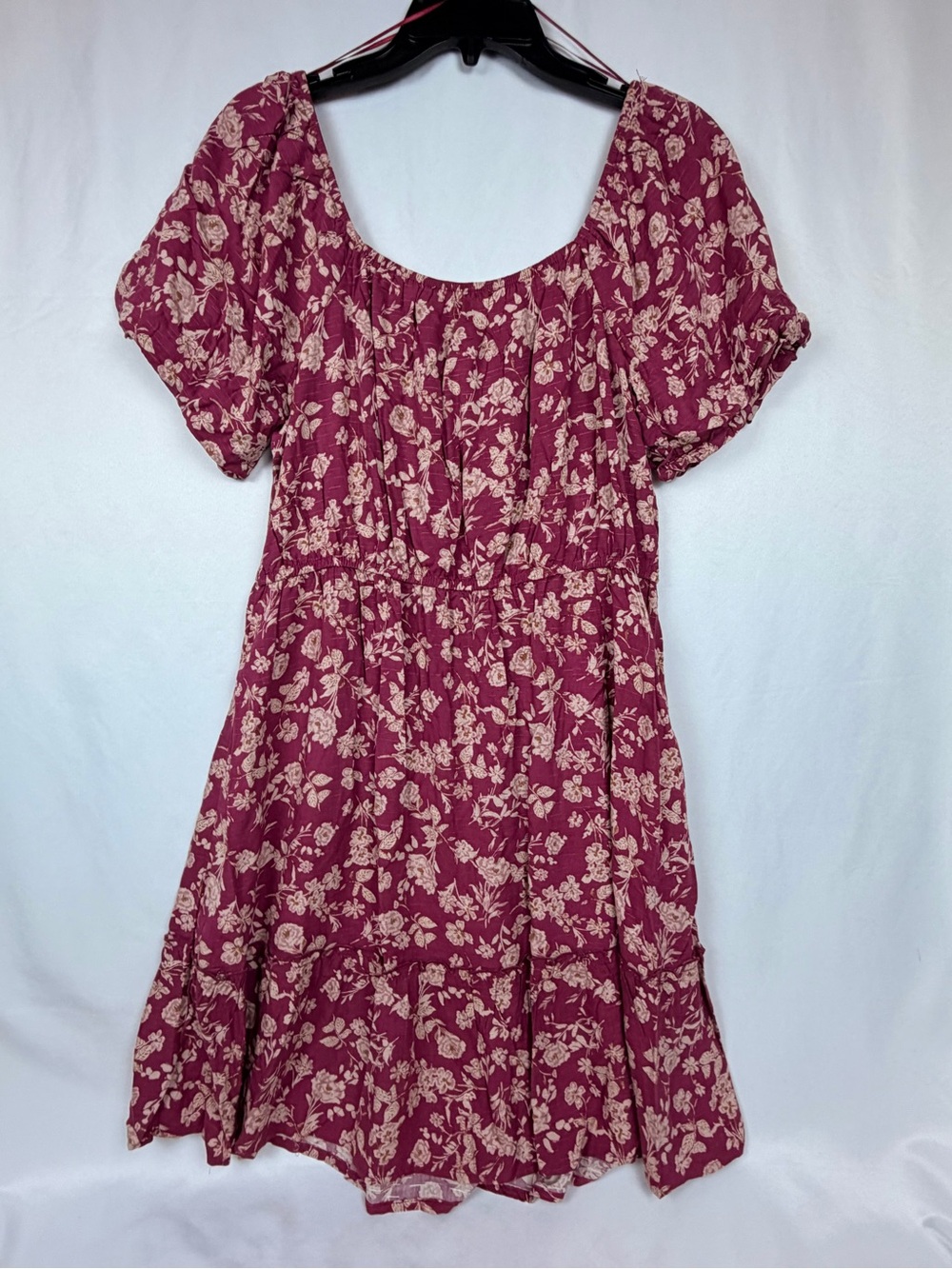 Lucky Brand Berry and Cream Floral Scoop-Neck Casual Dress